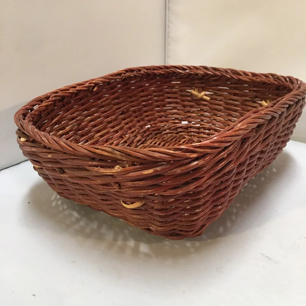 Wicker Storage Basket Home Decor OS Brown Rectangular Woven Tray Cottagecore